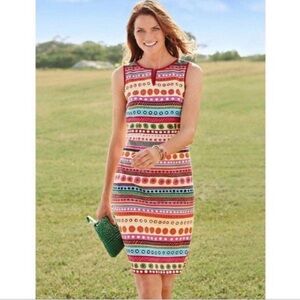 Talbots Colorful Striped Floral Print Sleeveless Textured Shift Dress Size 10P